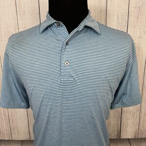 FootJoy Men's Medium Blue Striped Moisture Wicking Short Sleeve Golf Polo Shirt